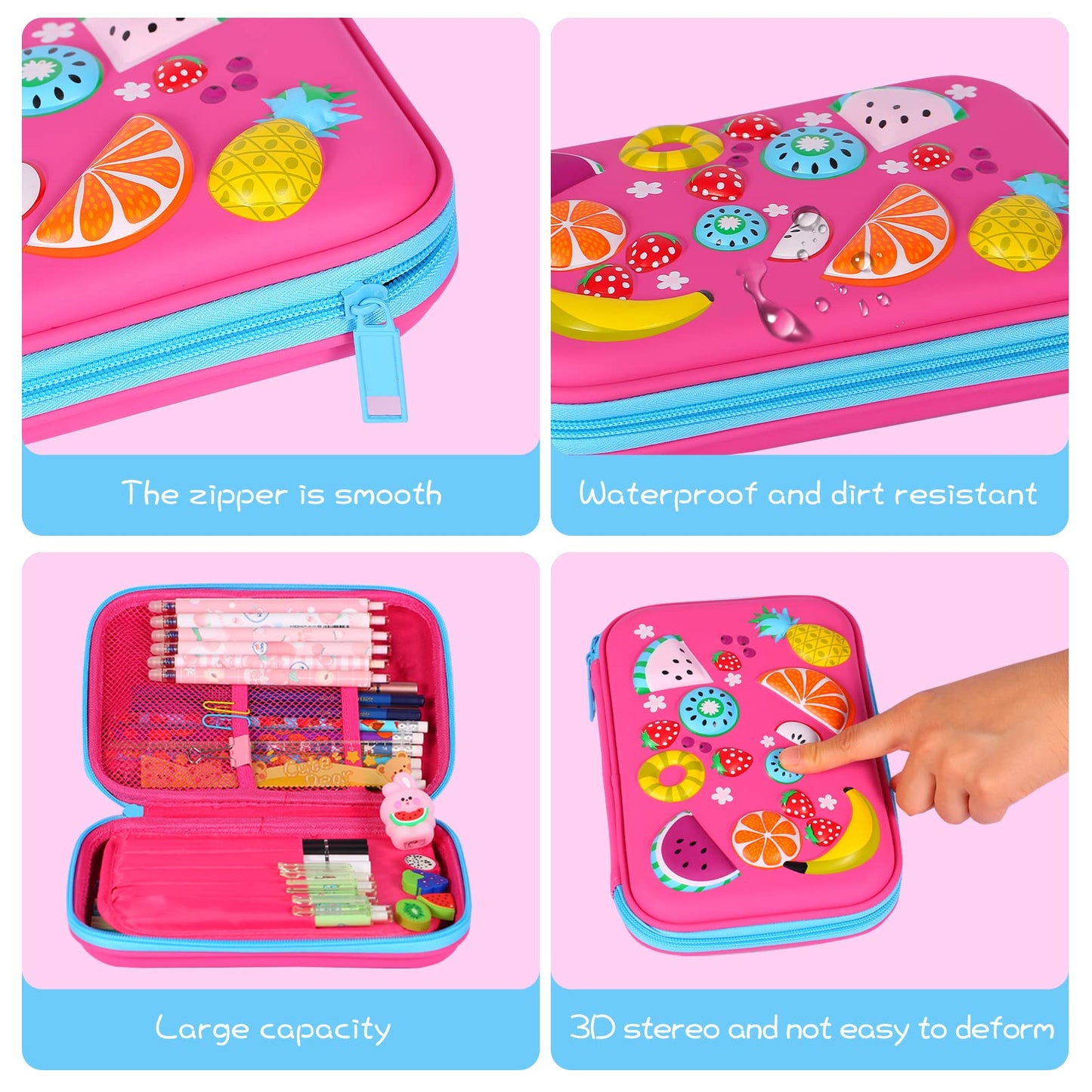 homicozy Pencil Case for Girls,Cute Fruit Stationary Set for Kids,3D EVA School Large Capacity