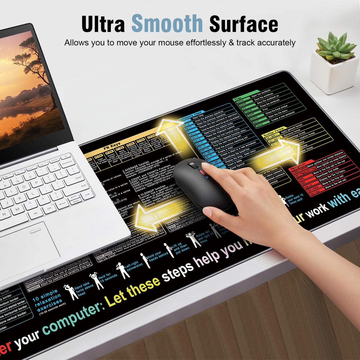 Excel Mouse Pad 35.4 x 15.7in, Excel Shortcuts Mouse Pad Provide Quick Convenience for Office