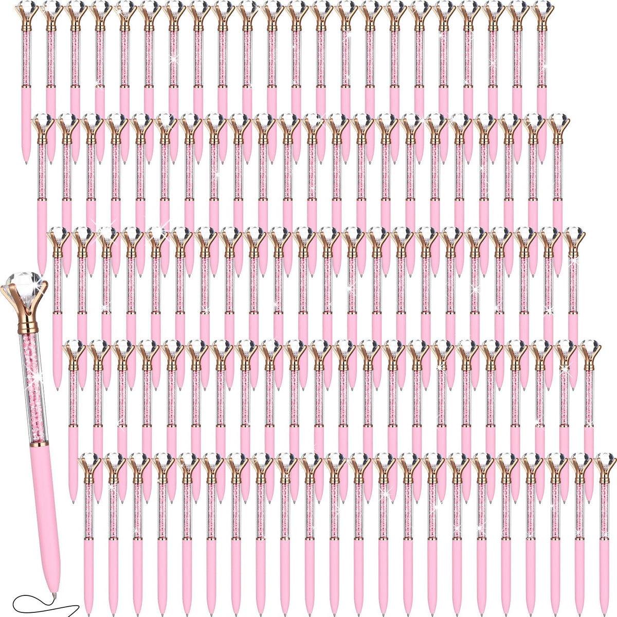 Sherr 100 Pack Crystal Diamond Pens Jewel pen Bulk, Pink, Glitter