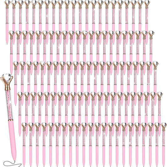 Sherr 100 Pack Crystal Diamond Pens Jewel pen Bulk, Pink, Glitter