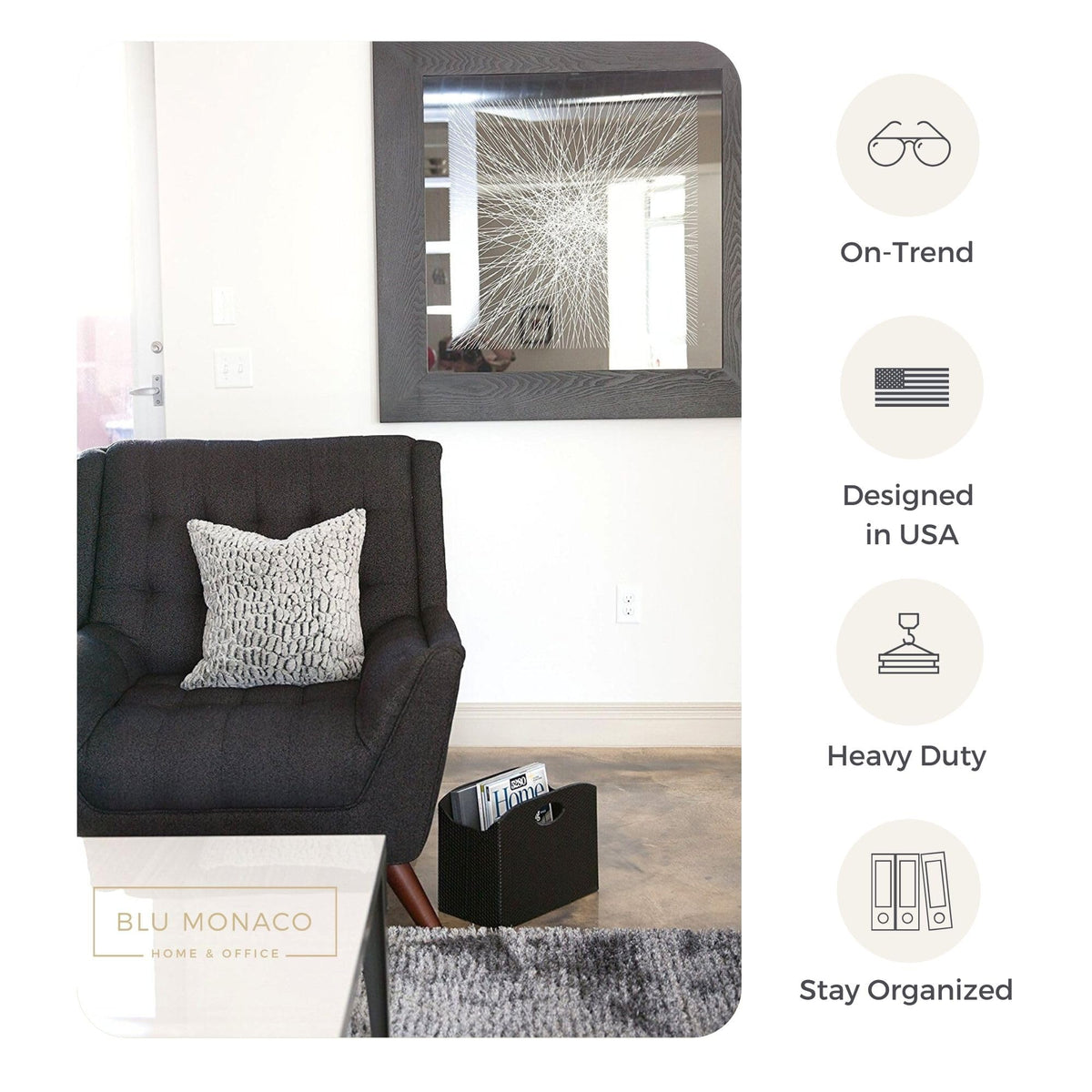 BLU MONACO | Black Woven Leather Magazine Holder with Handles | Stylish Magazine Rack for Floor or