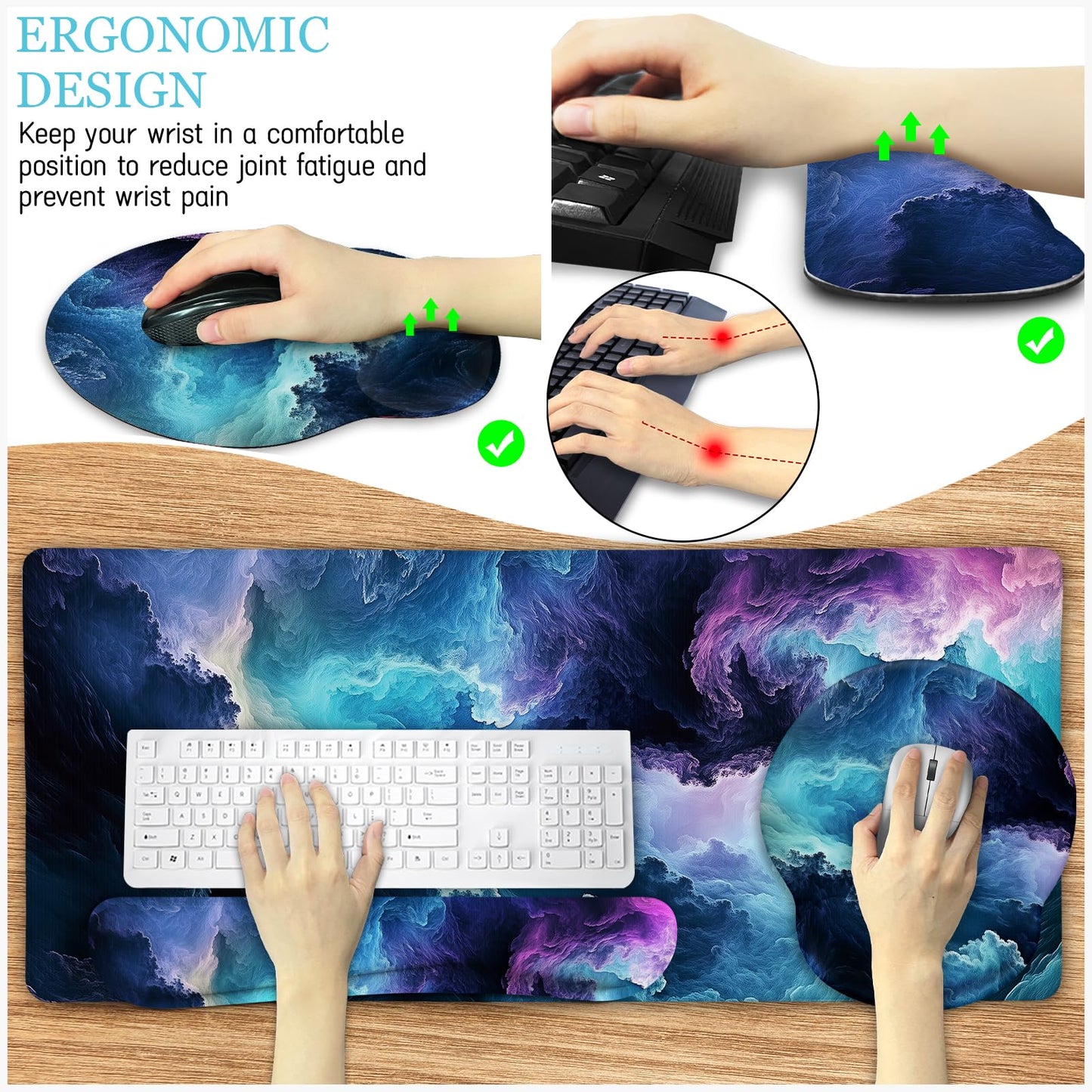 LIMKRIAN Galaxy Mouse Pad Large Desk Matt for Desktop, 4 in1 XXL Mousepad