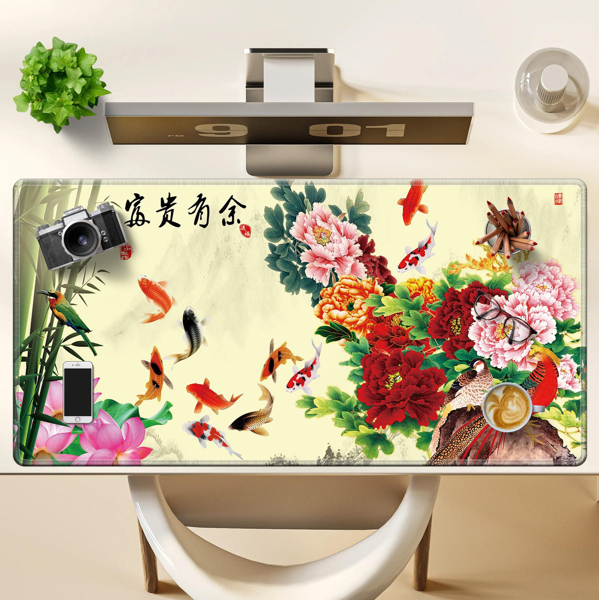 LL-COEUR XXL Landscape Gaming Mouse Pad Computer Keyboard Mat Office Desk Pad (Fish, 39.3" x 19.6"
