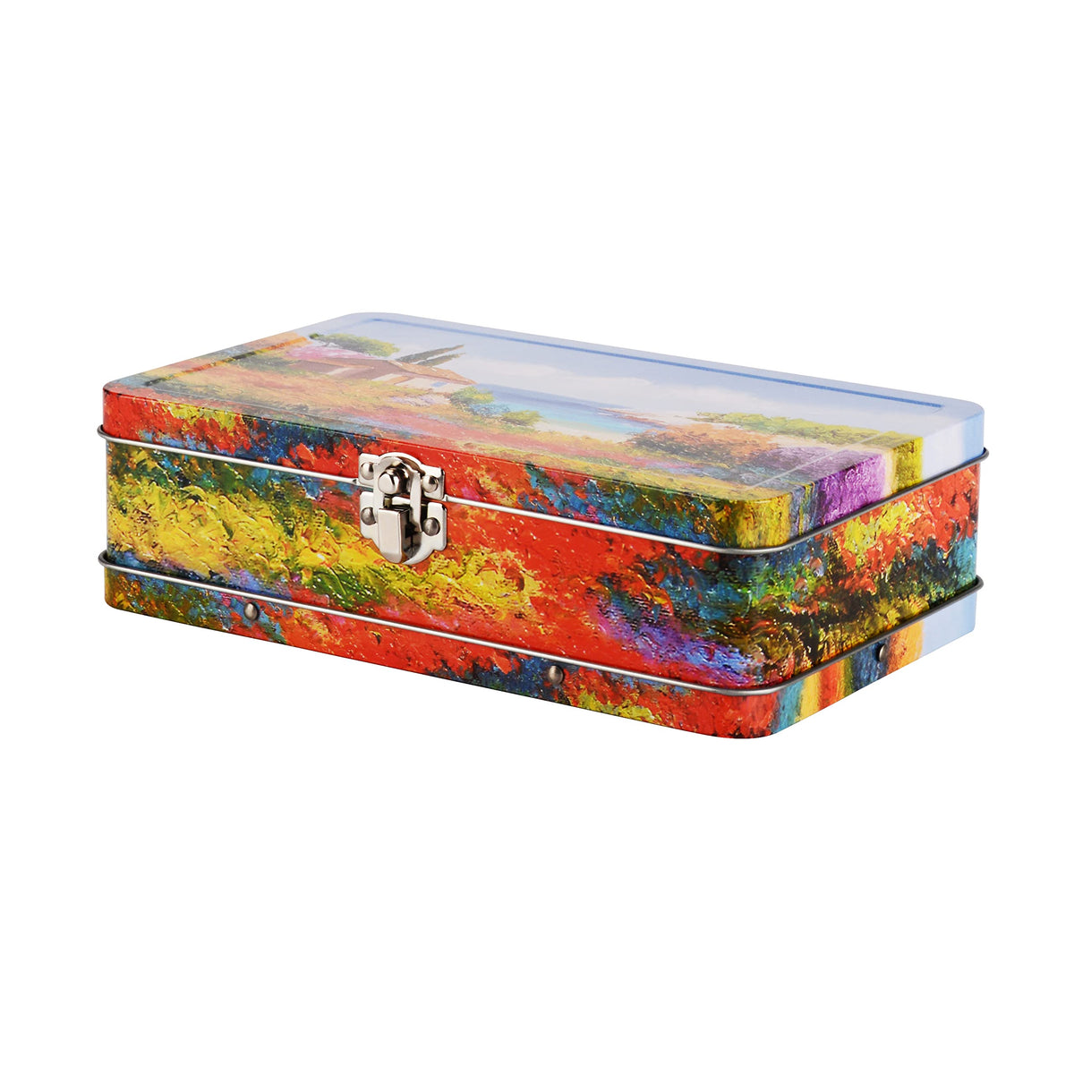 DAHO Metal Storage Box with Hinge for Office, School, Home, Makeup, Arts & Crafts and Accessories