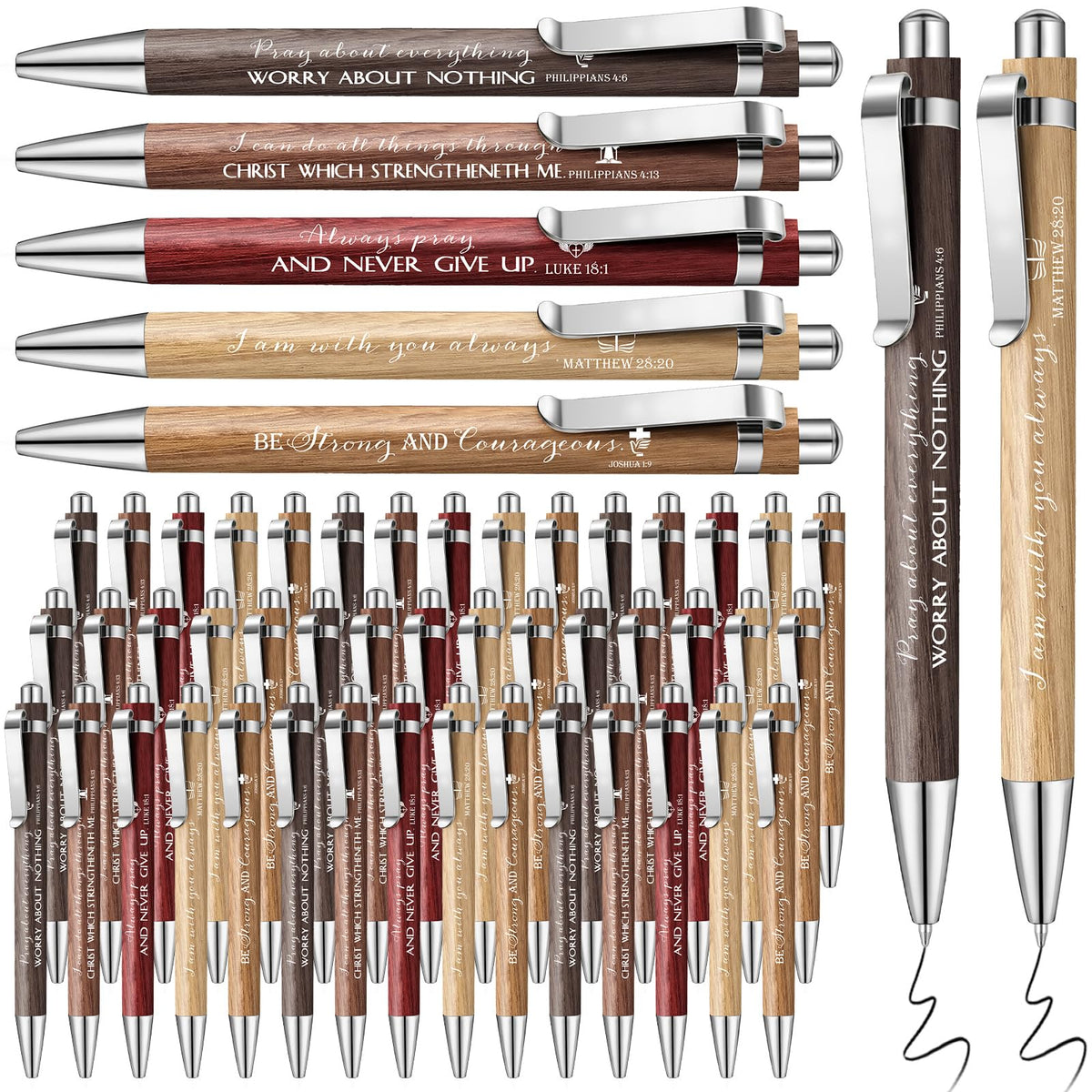 Fumete Religious Gifts Bulk Bible Verse Bamboo Pens, Wood Color