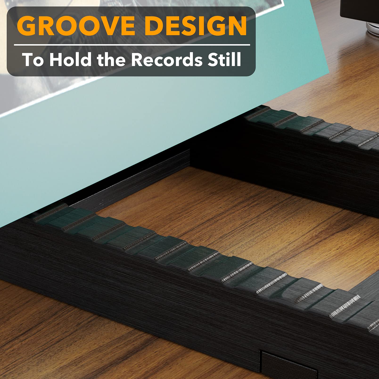 SpaceAid Bamboo Vinyl Record Storage Holder Shelf, Holds Up to 50 Albums, 7 or 12 inch LPs, Vinyl