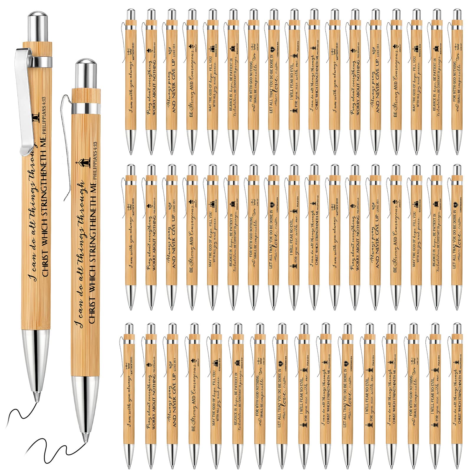 Fumete 80 Pcs Christian Pens Bulk Bamboo Ballpoint with Bible Verse