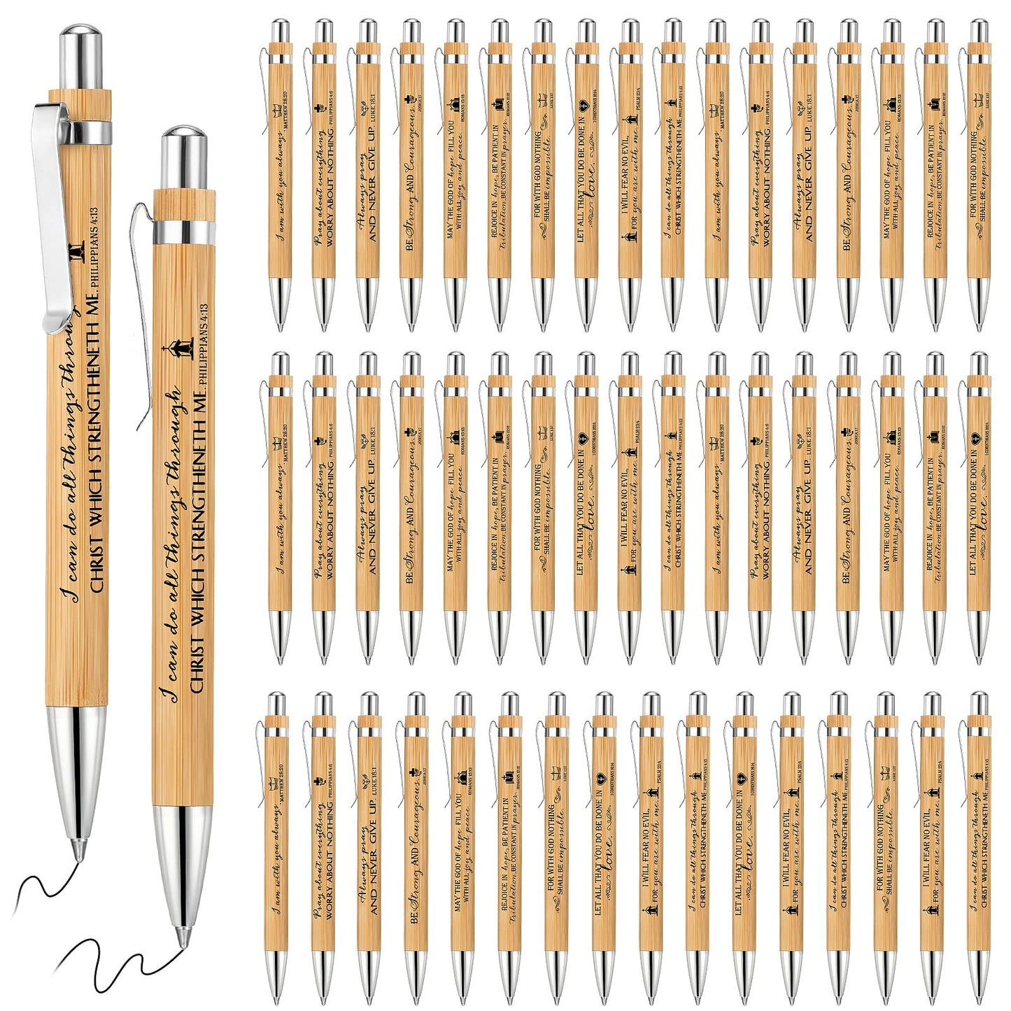 Fumete 200 Pcs Christian Pens Bulk Bamboo Ballpoint with Bible Verse