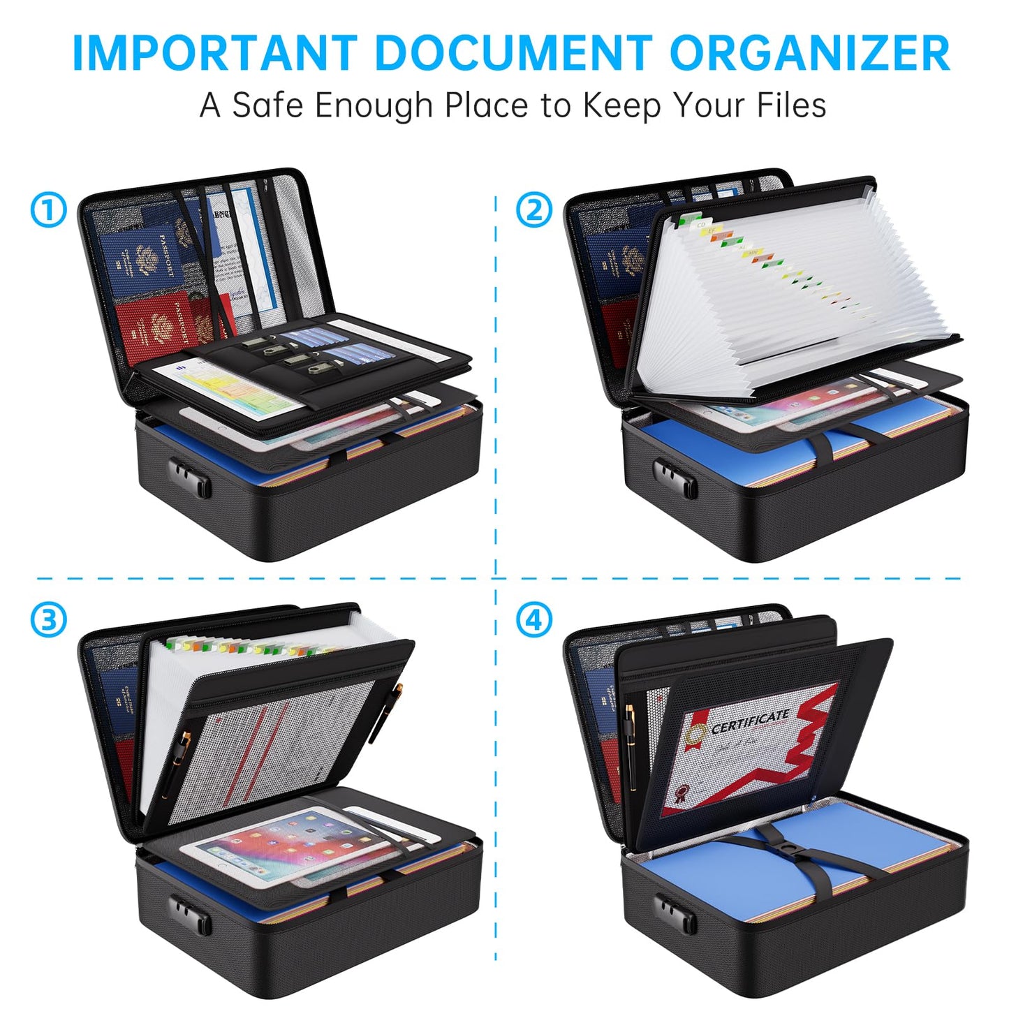 ENGPOW Fireproof Document Box with Lock,5200℉ Multi-Layer File Organizer