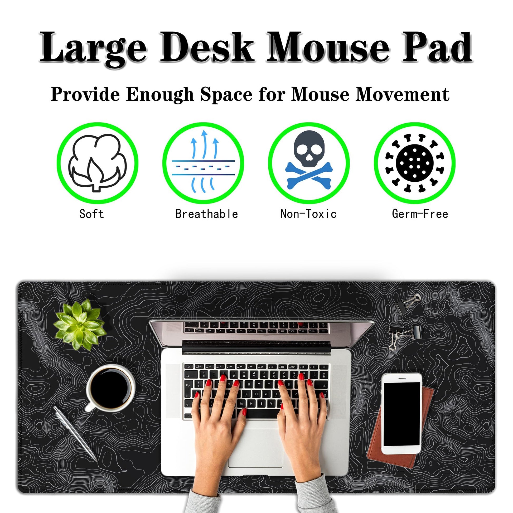 Samgula Computer Desk Pad - Black and White, Gaming Keyboard and Mouse Pad, Non-Slip Rubber Base