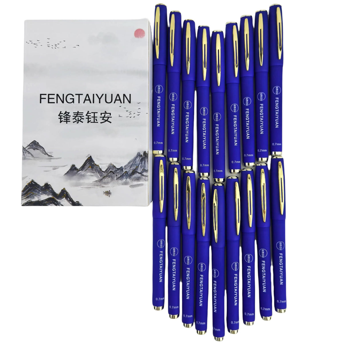 Fengtaiyuan Capped Gel Pens, 0.7mm Fine Point Quick Dry Blue Ink, UV Plated Soft-Touch Thick