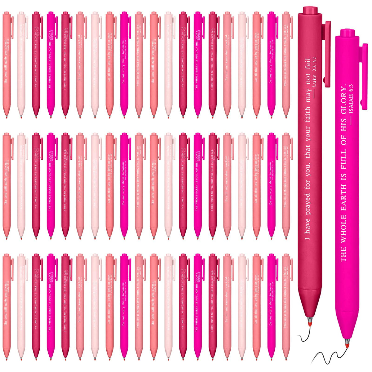 Cholemy 50 Pcs Bible Verse Pens Bulk Christian Gifts Black Ink, Pink