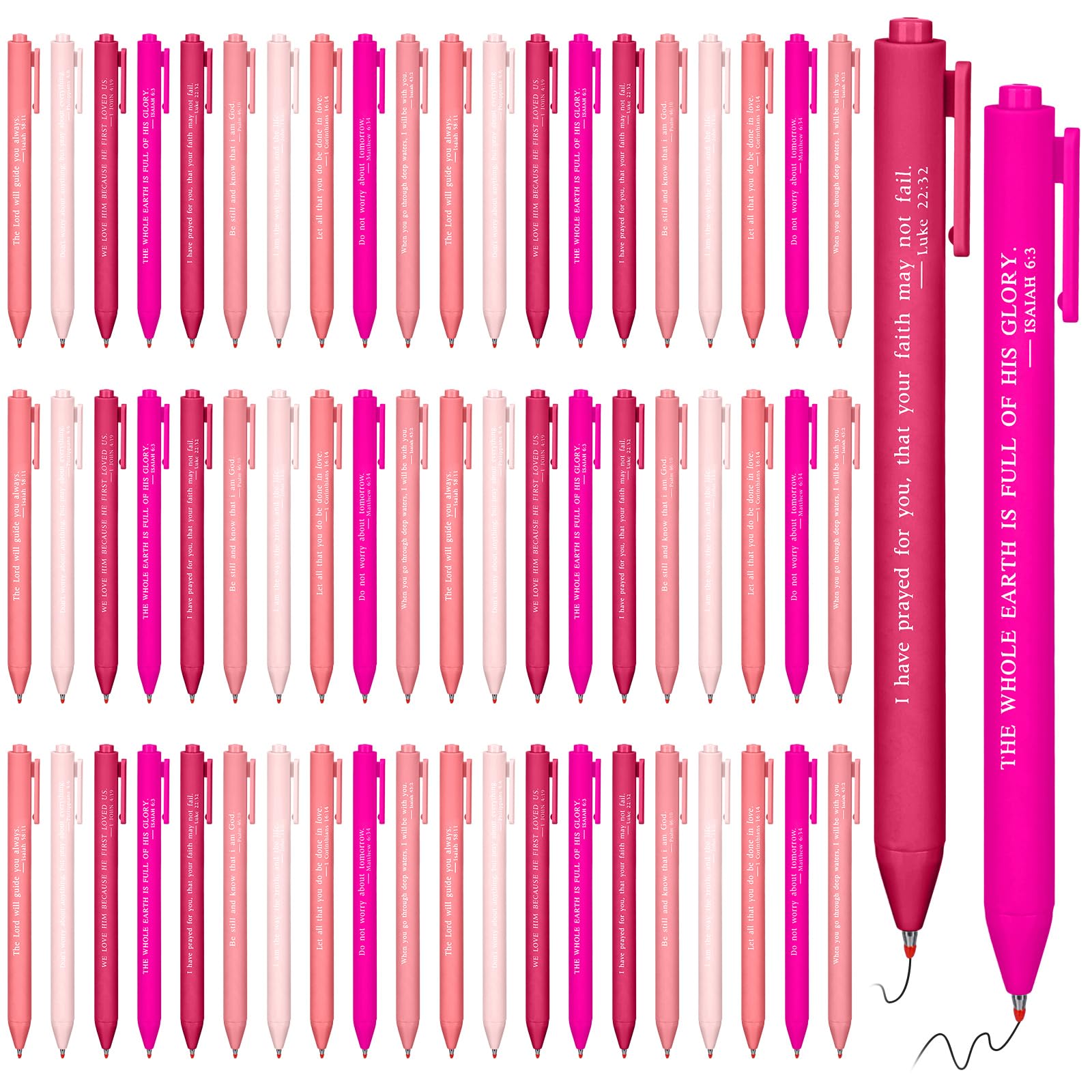 Cholemy 50 Pcs Bible Verse Pens Bulk Christian Gifts Black Ink, Pink