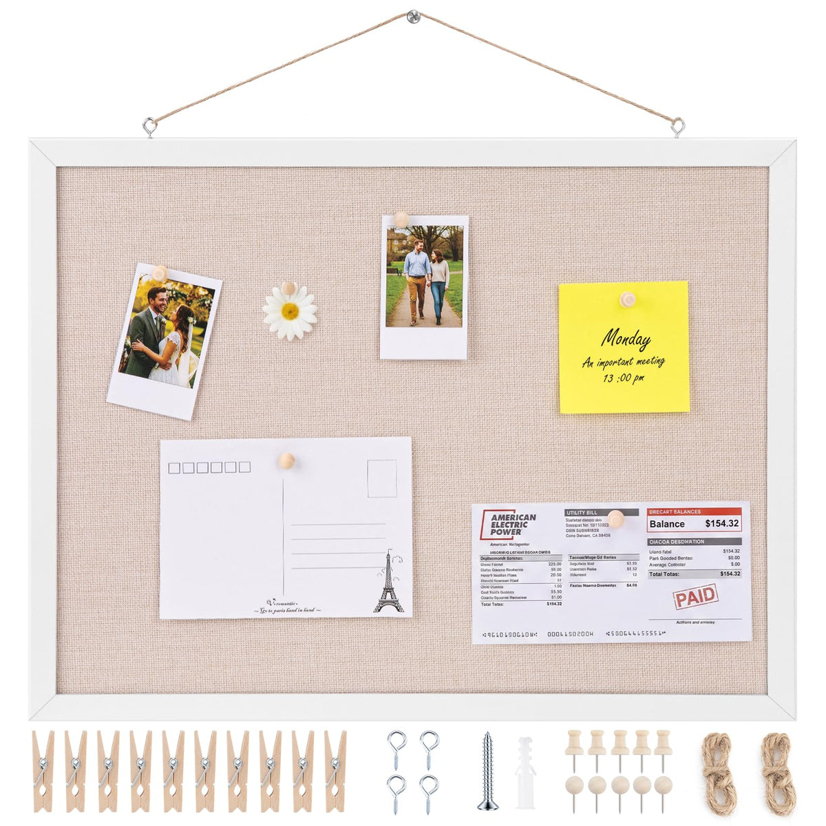OWLKELA 1 Pcs Linen Cork Board, Wood, 17.7x13.3 Inch