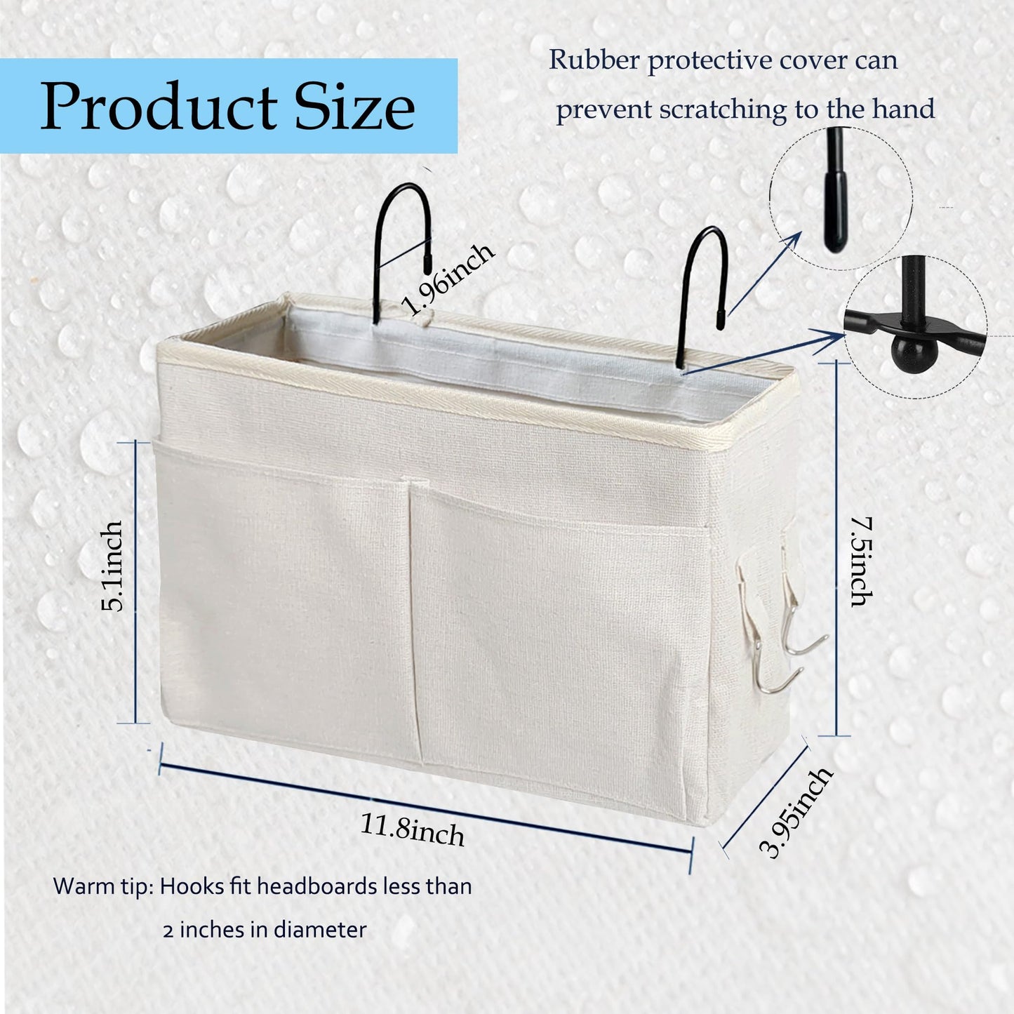 Bedside Caddy Organizer - Bedside Hanging Storage Bag with Hooks, Dorm Essentials Caddy for Bunk