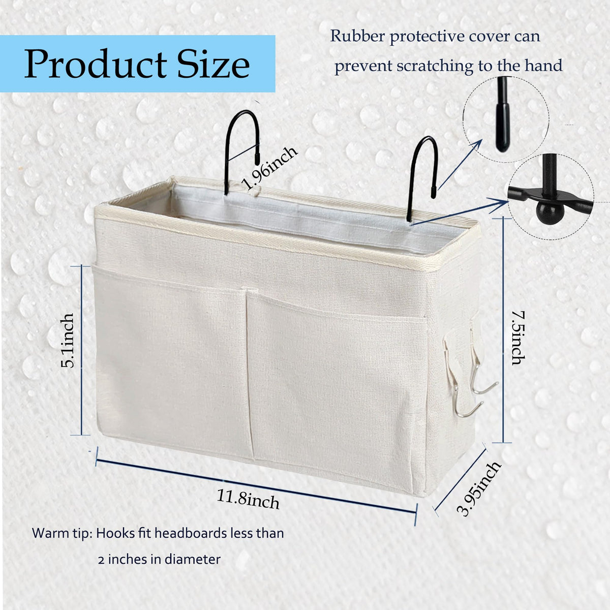 Bedside Caddy Organizer - Bedside Hanging Storage Bag with Hooks, Dorm Essentials Caddy for Bunk