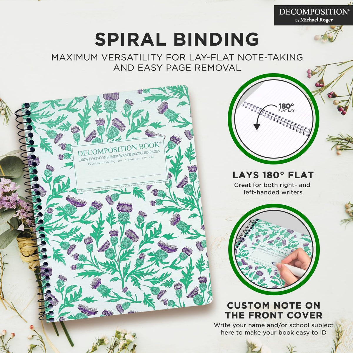 Decomposition Thistles College Ruled Spiral Notebook - 9.75 x 7.5 Journal with 160 Lined Pages