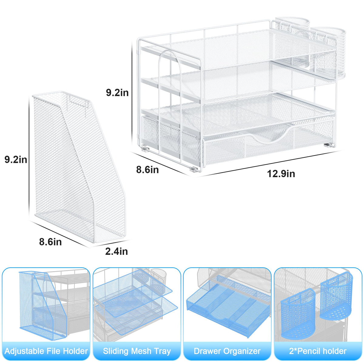 gianotter Desk Organizers and Accessories with File Holder, 4-Tier Desk Accessories & Workspace