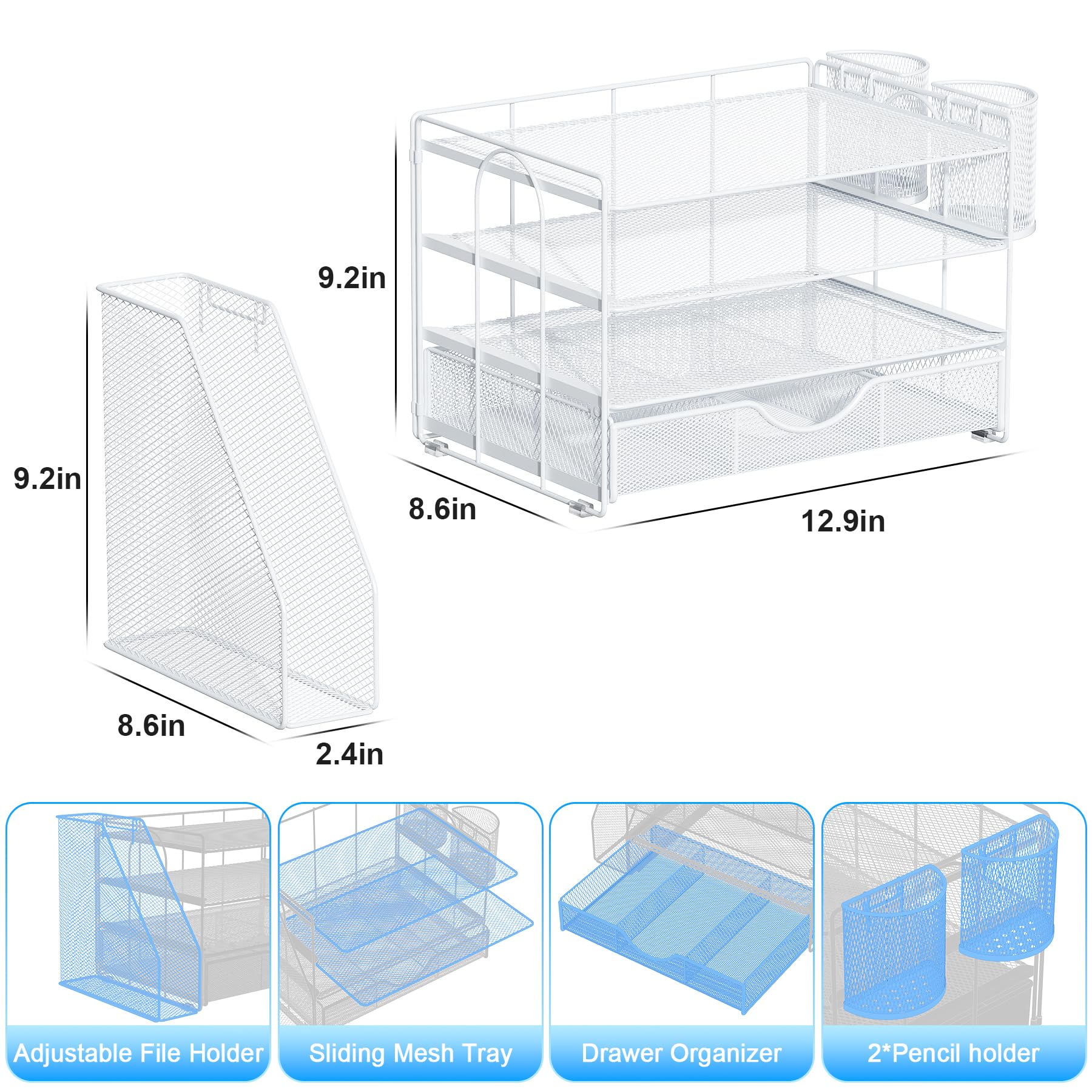 gianotter Desk Organizers and Accessories with File Holder, 4-Tier Desk Accessories & Workspace