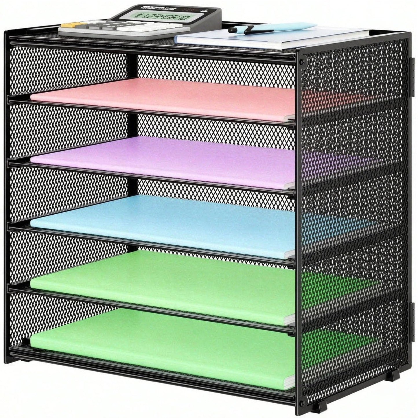 6 Tier Paper Organizer with Handle for Desk,Black with Closed top