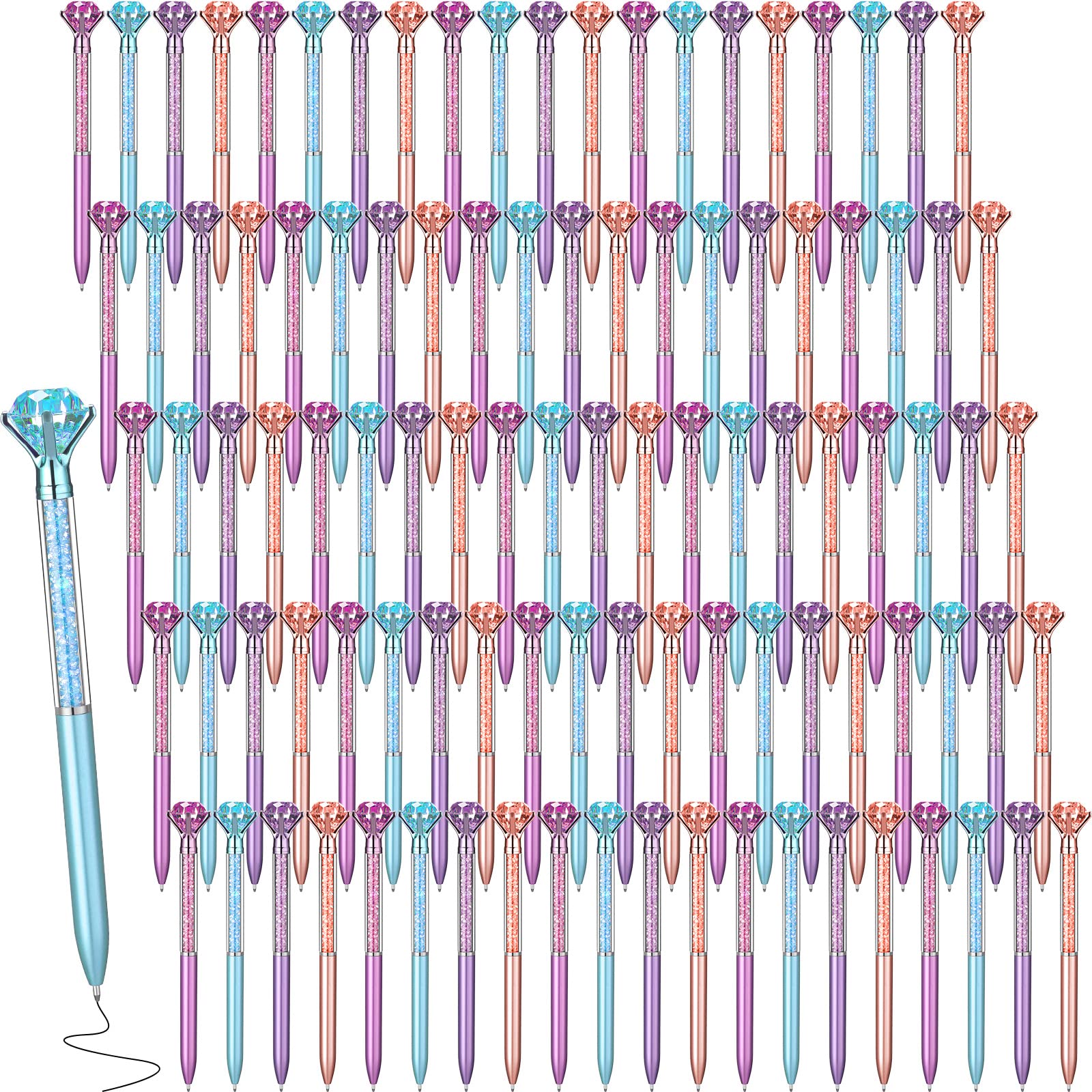 Sherr 100 Pack Big Crystal Diamond Pens Cute Ballpoint Pens Retractable Ballpoint Rhinestones