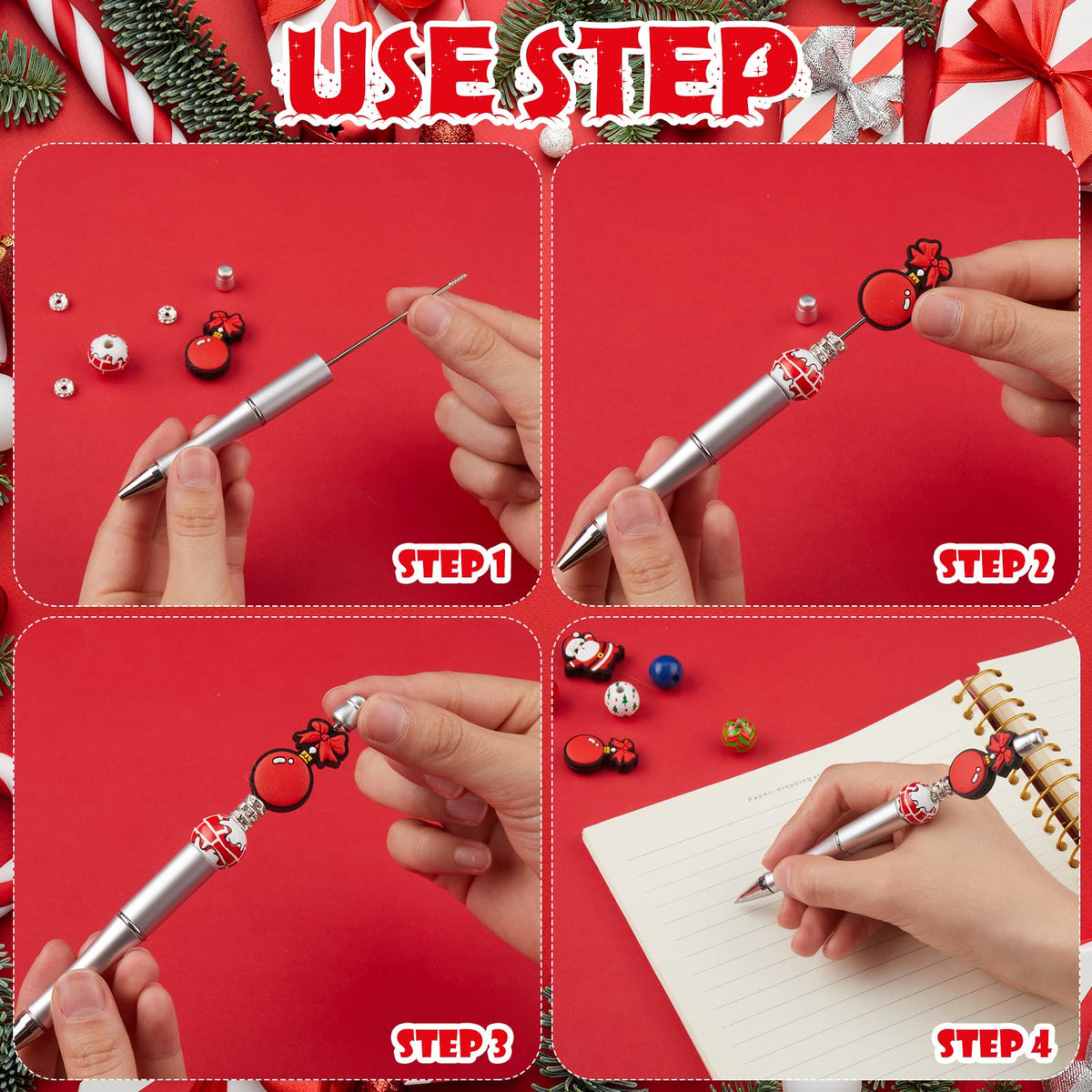 Ctosree 36 Sets Christmas Beadable Pens Beads Black Ink