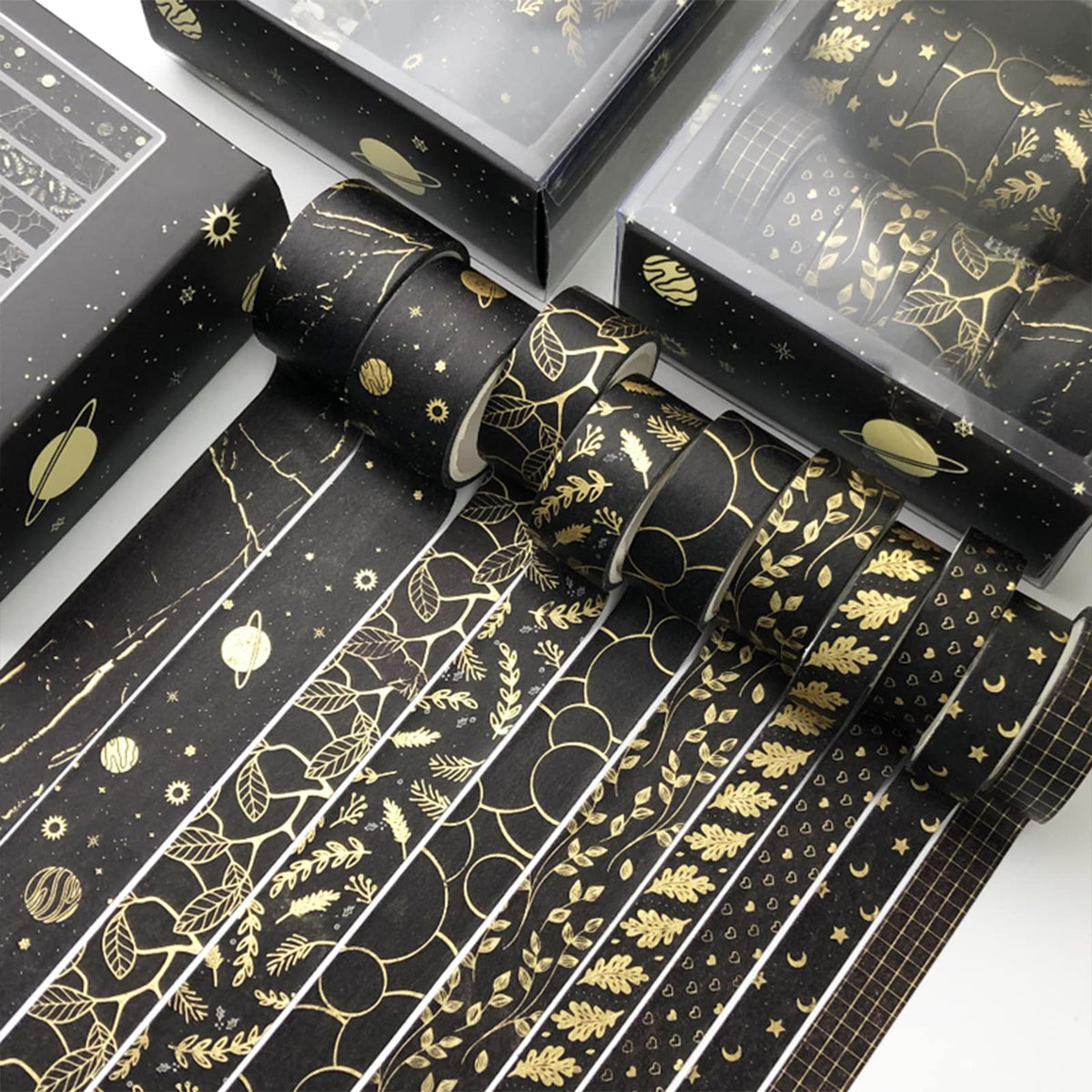 YUBX Creative Washi Tape Set 10 Rolls Gold Foil Print Decorative Masking Tapes for Arts, DIY
