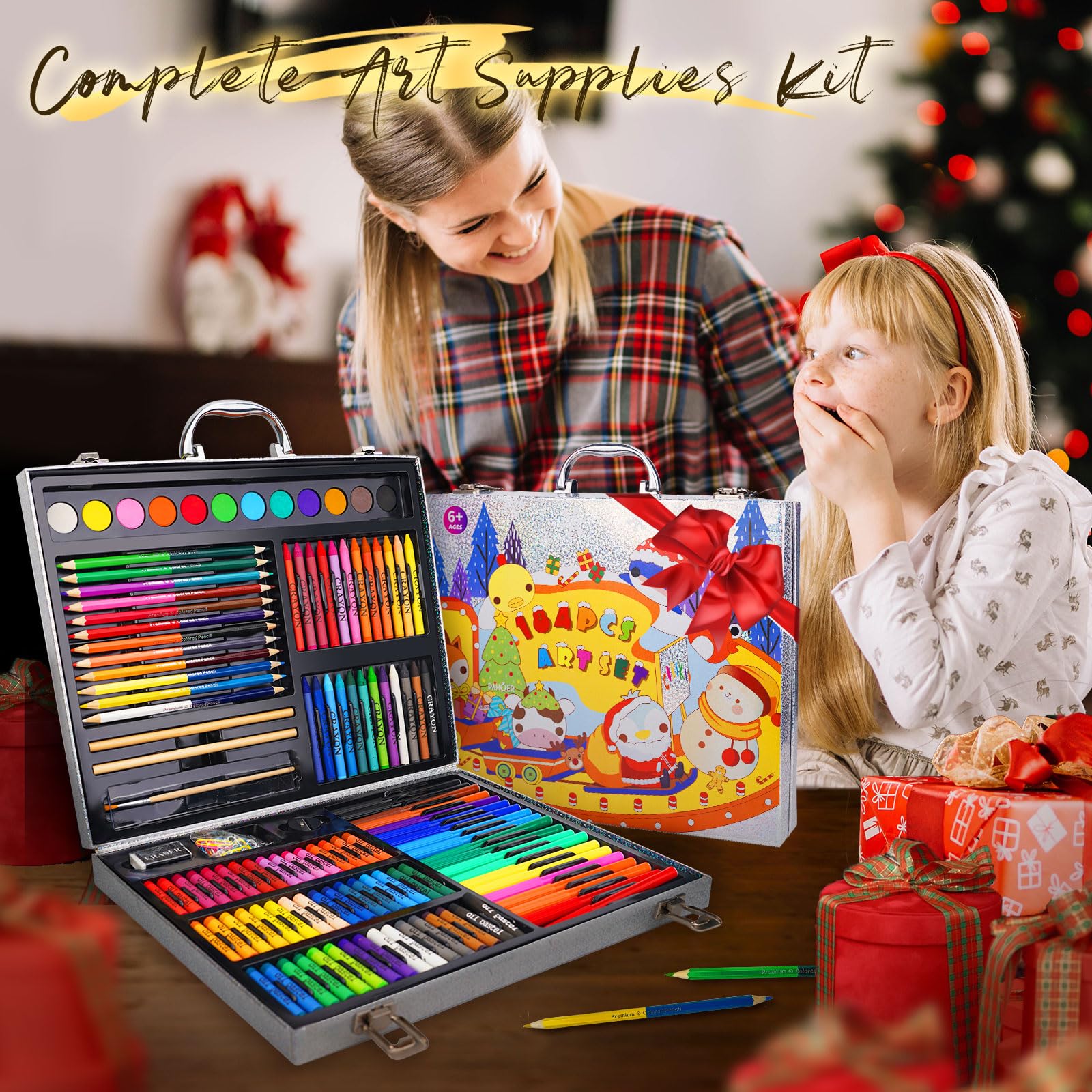 Okiki 184Pcs Silver Kids Drawing Kit, Art Set with Sketch Paper Beginners