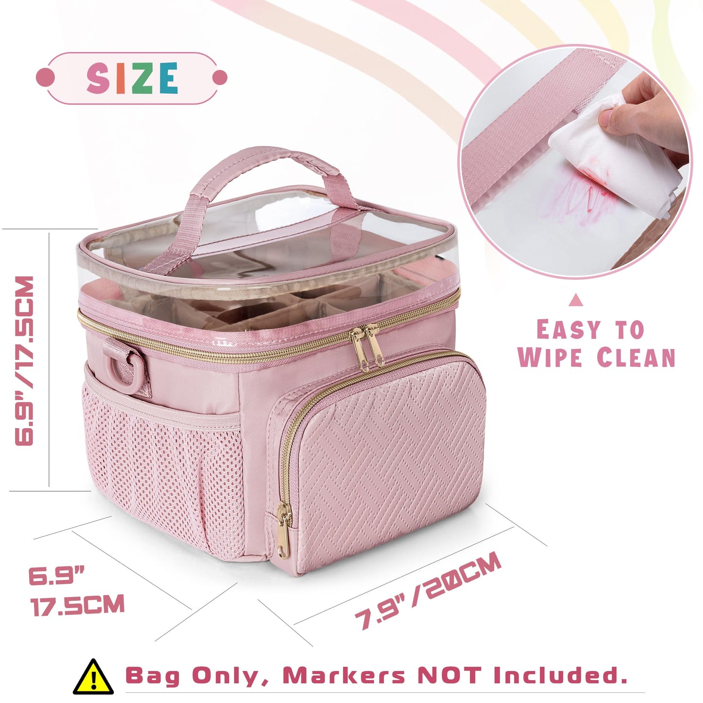 Rexmica Marker Organizer Case Storage Bag for 100 Markers, Pink