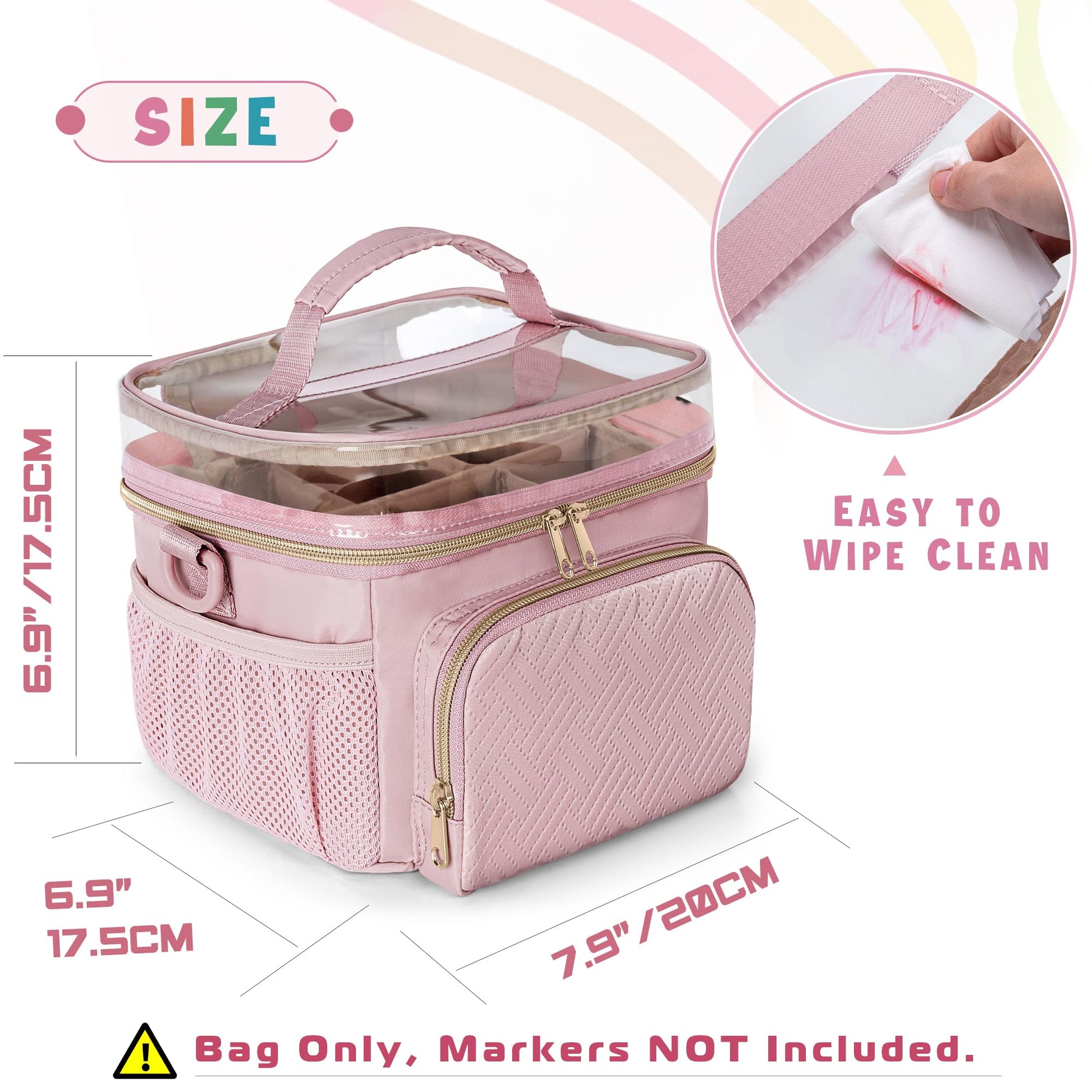 Rexmica Marker Organizer Case Storage Bag for 100 Markers, Pink