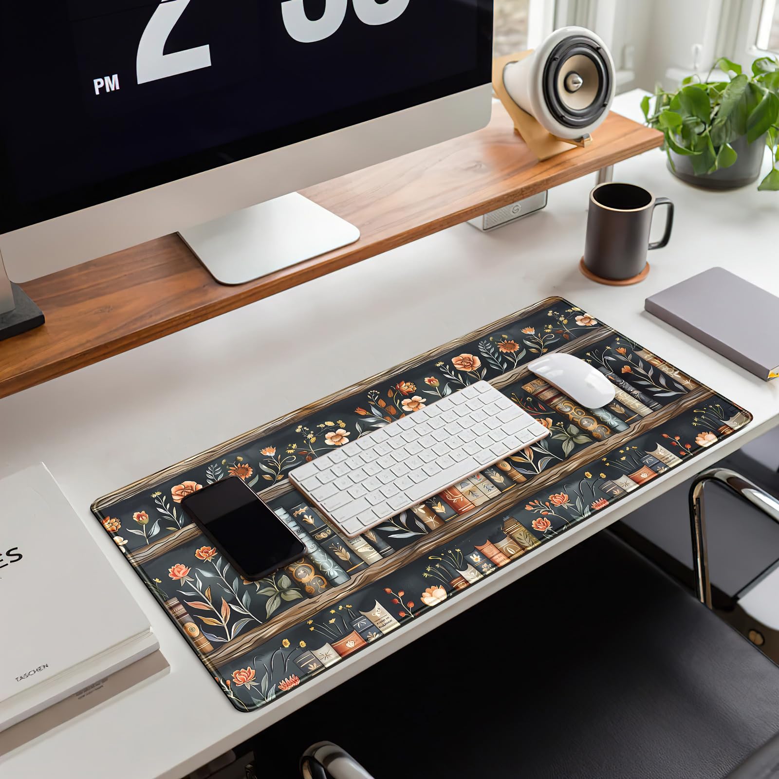 Library Desk Mat Dark Academia Large Mouse Pad Forest Book Nature Floral Gaming Mousepad XL Vintage
