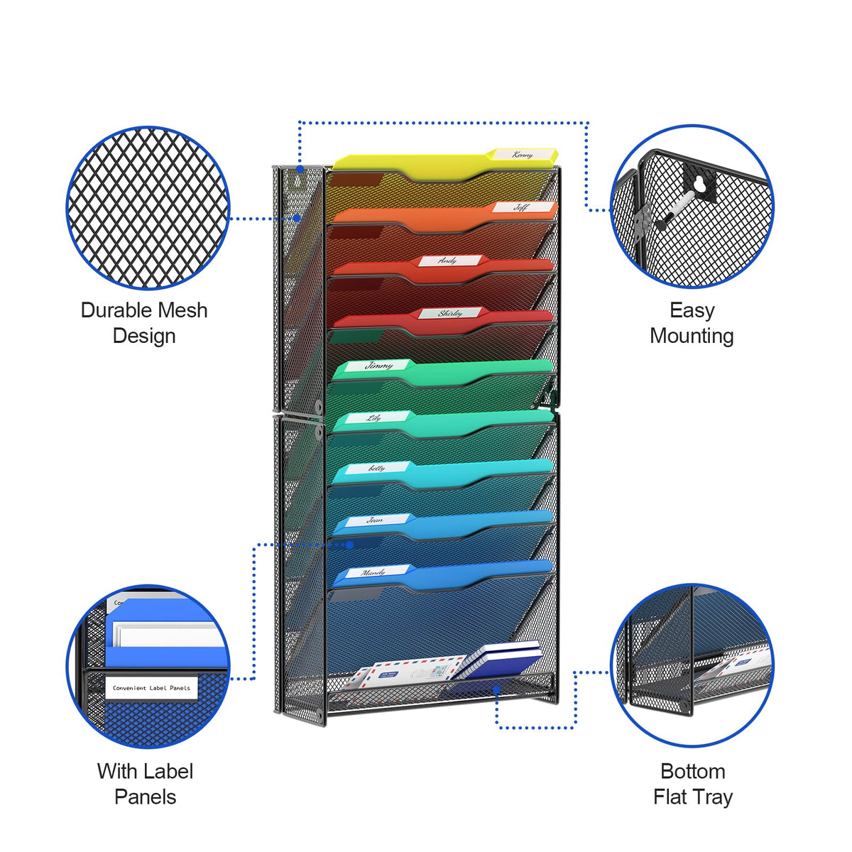 samstar 10 Tier Wall File Organizer, Hanging Wall Mount File Holder Paper Folder Mail Organizer