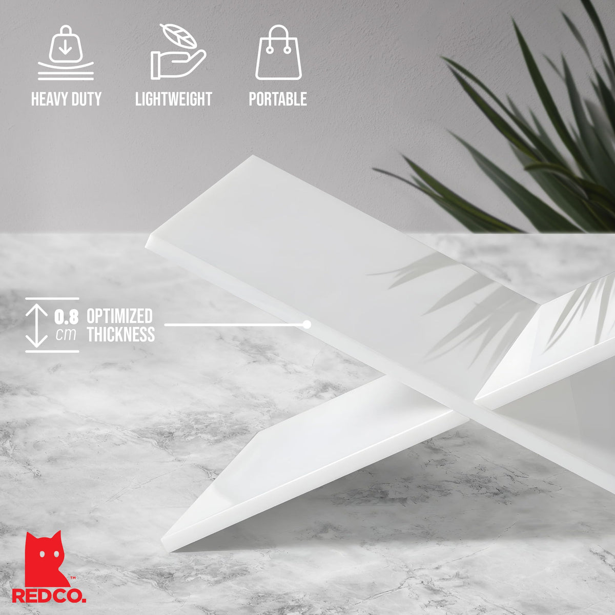 Red Co. Glossy White Acrylic Book Holder 2 Piece Reading Stand for Open and Closed Books