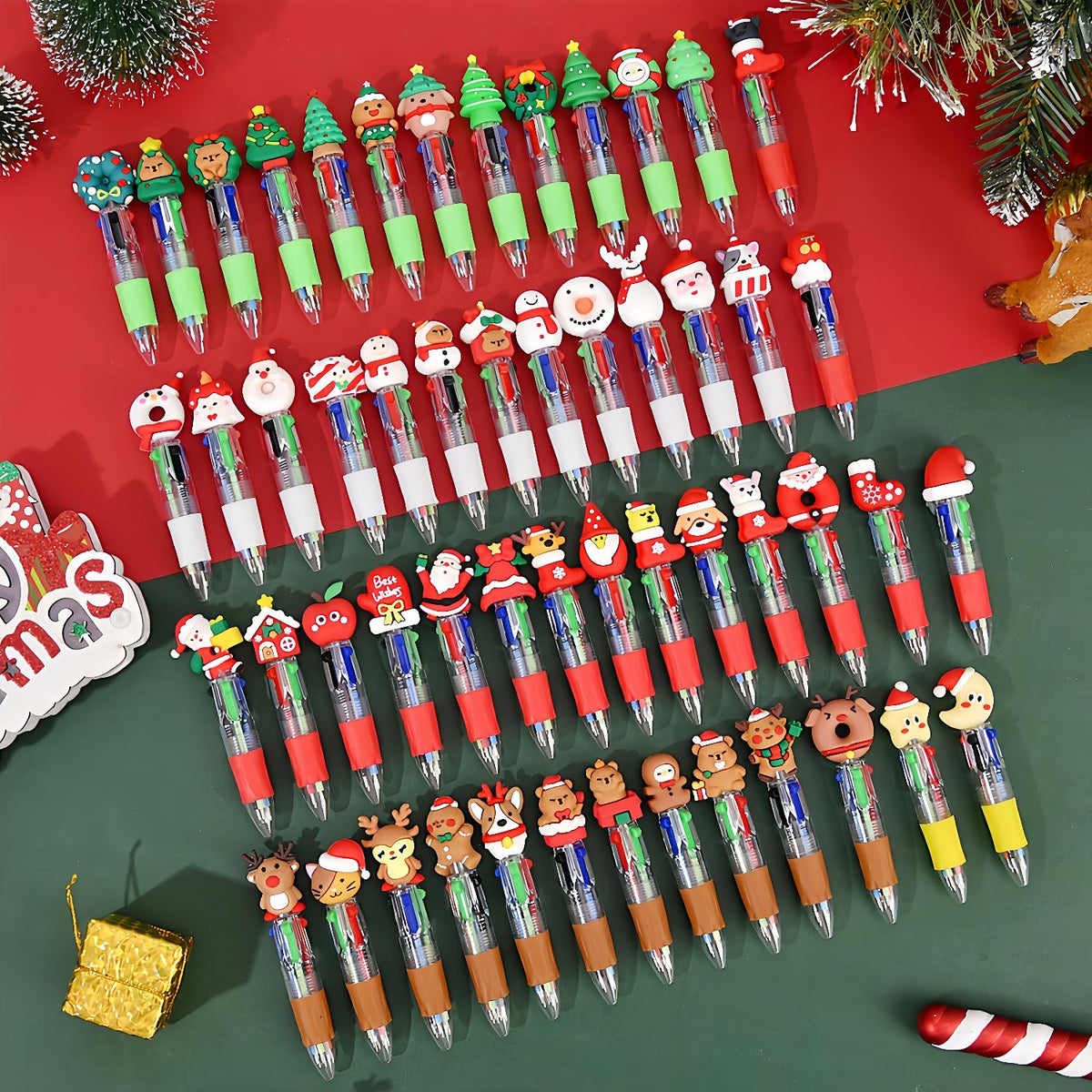 Oneshow 50 Pack Mini Christmas Pens 4 in 1 Multicolor Ballpoint Pens