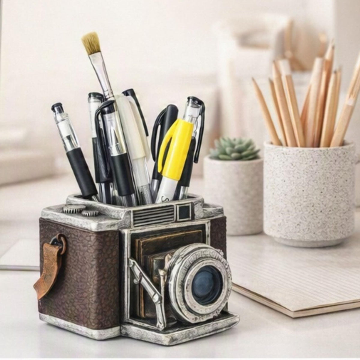 Bellaa Camera Pen Pencil Holder Vintage Retro Antique Style Shabby Chic Desk Organizer Office