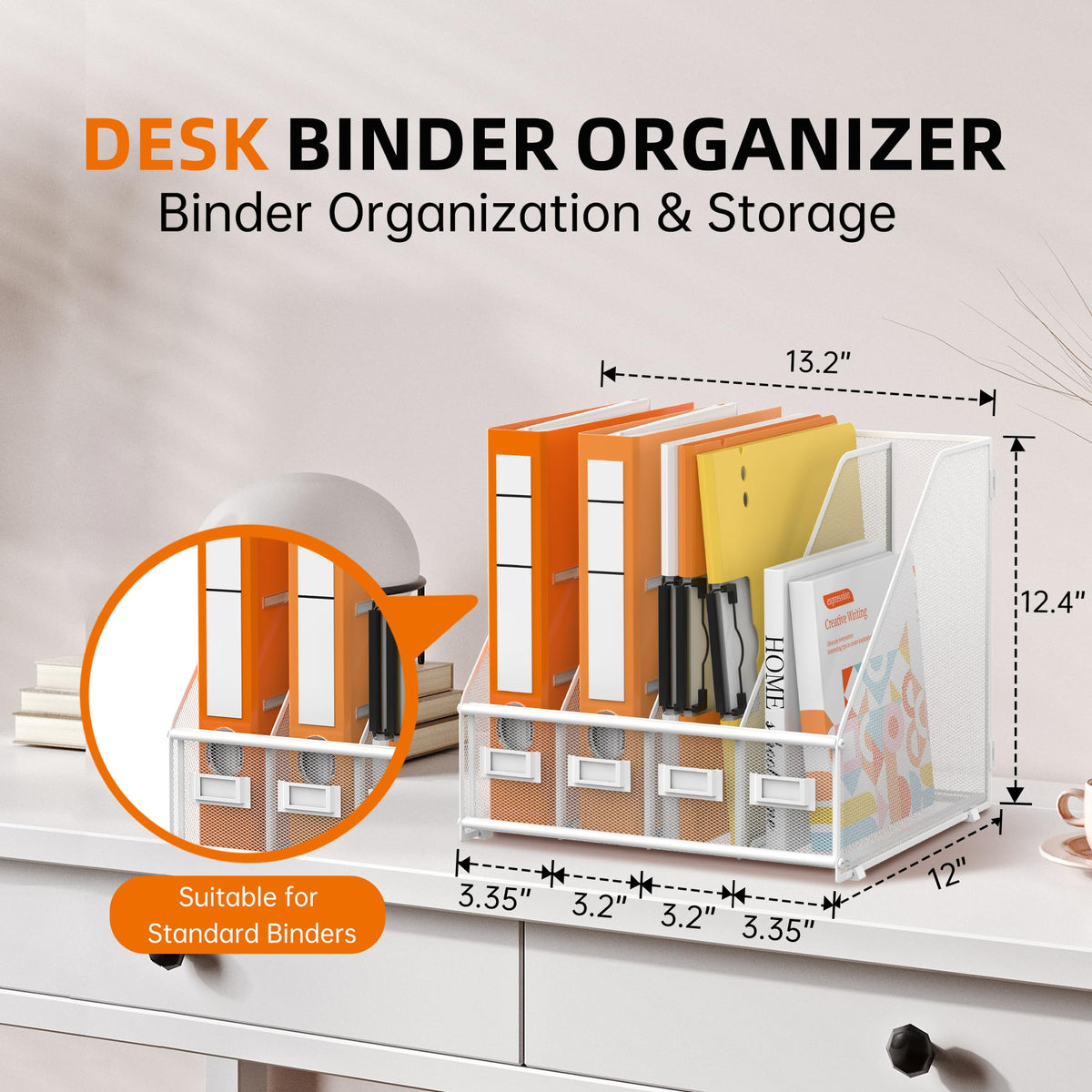 DALTACK 4-Slot Magazine File Holder, Metal Binder Holder, White