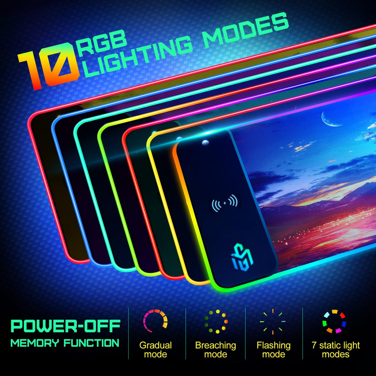 GIM Wireless Charging RGB Gaming Mouse Pad 15W, LED Mouse Mat 800x300x4MM, 10 Light Modes Extra