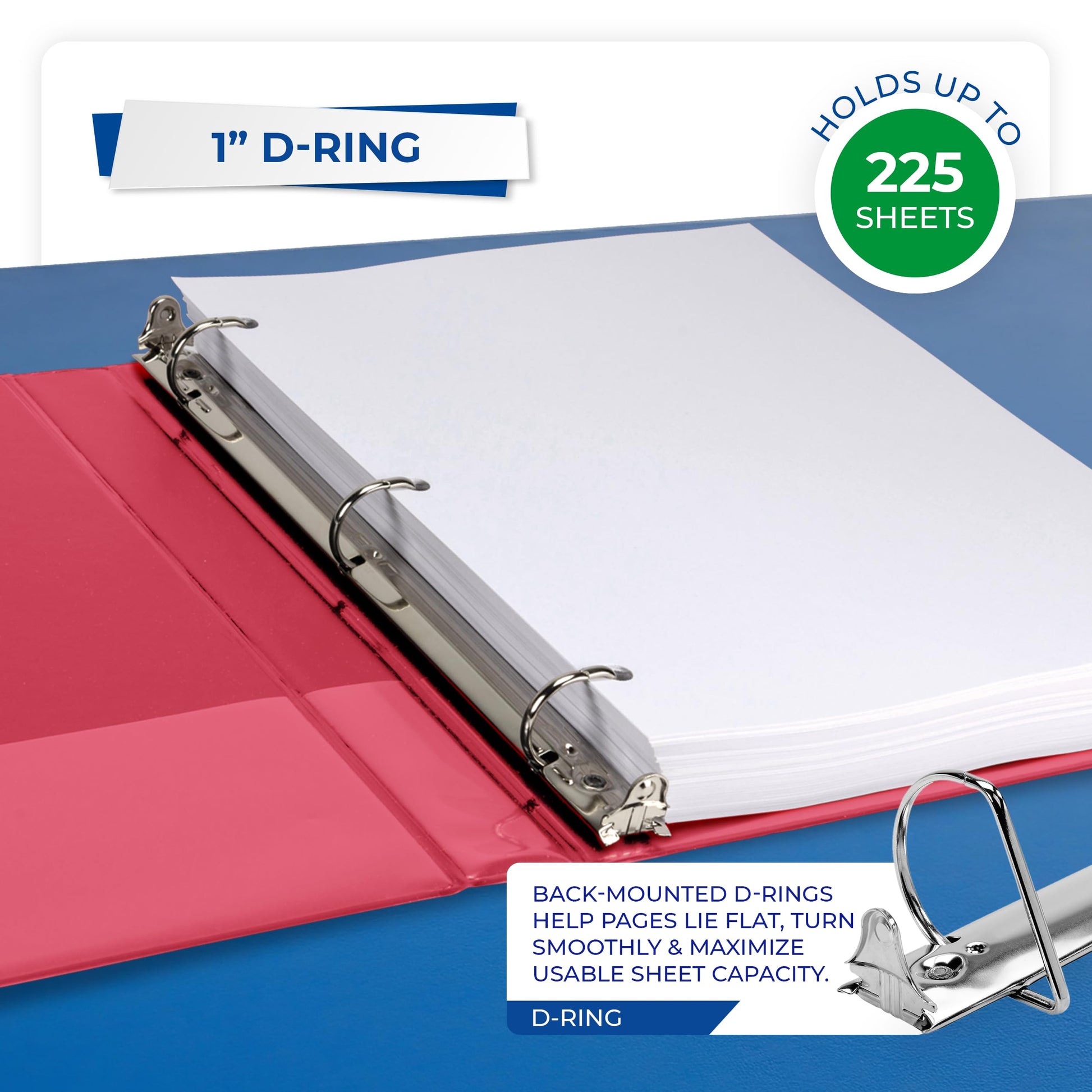 Samsill Durable 1 inch 3 Ring Binder, D Ring Binder, 100% Recycled Chipboard, Red, 12 Pack