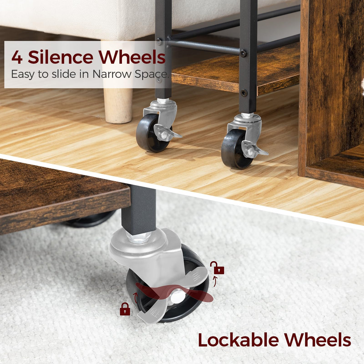 MAHANCRIS Slim Rolling Cart, Mobile Kitchen Cart on Wheels, Narrow Storage Cart for Small Space