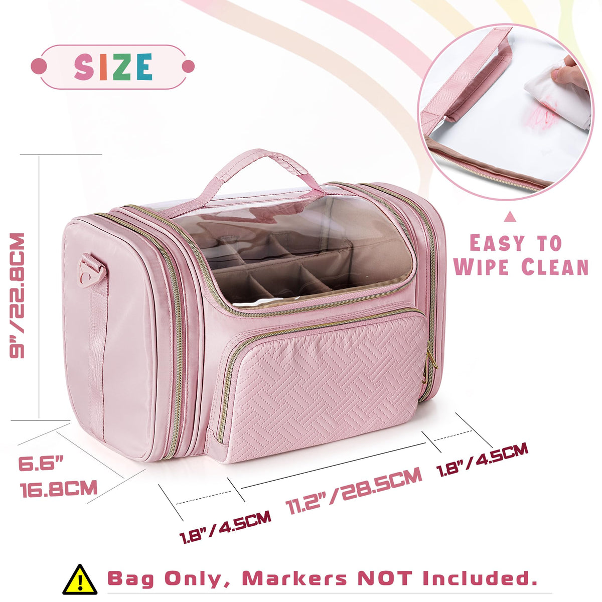 Rexmica Marker Organizer Case Storage Bag for 180-300 Markers, Pink