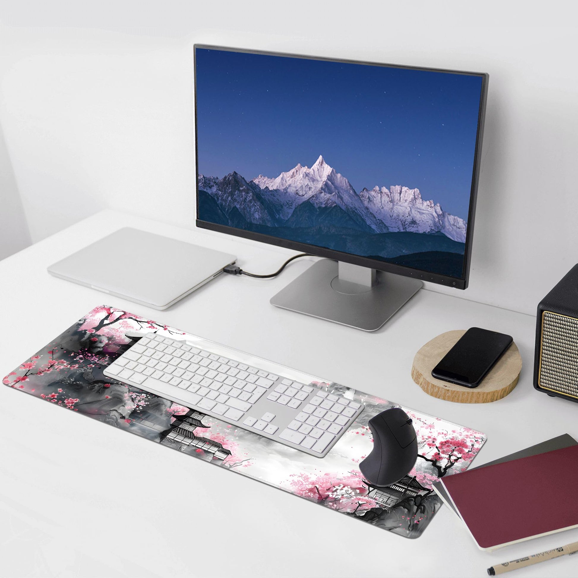 Japanese Cherry Blossom Large Mouse Pad,Gaming Keyboard Desk Pad,Extended Mouse Mat Non-Slip Rubber