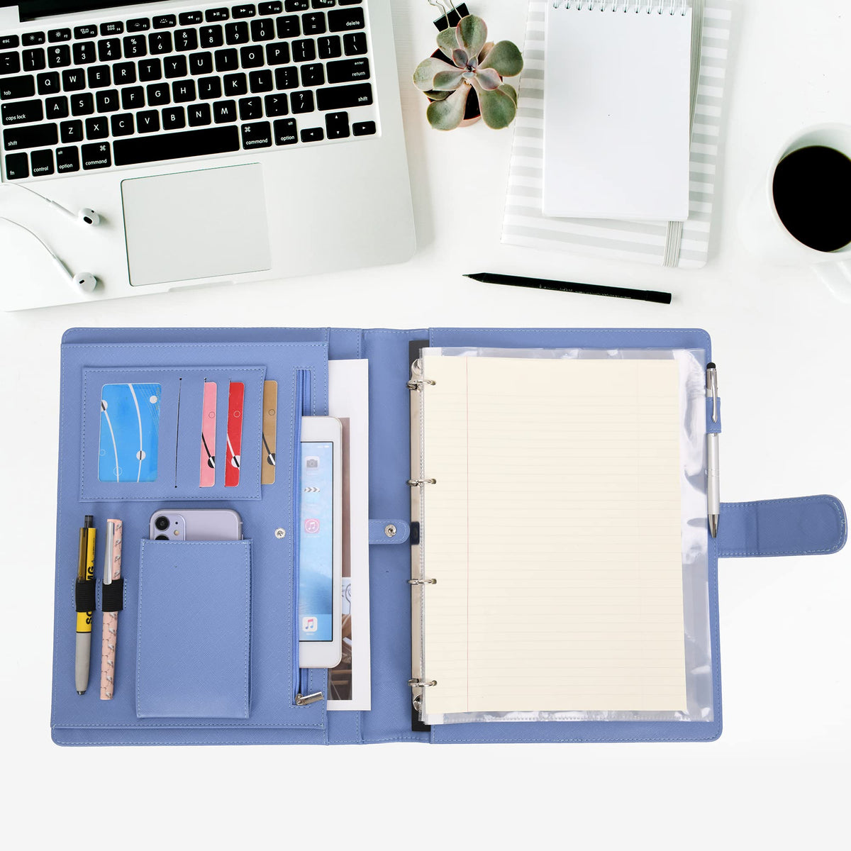 Wonderpool A4 PU Leather 3 & 4 Ring Holder Writing Portfolio Multi Document Case with Removable