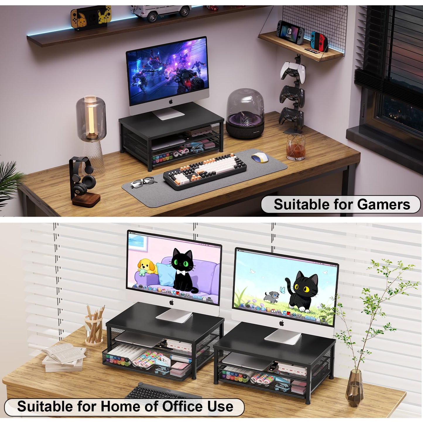 OPNICE Computer Monitor Stand Riser, Desk Organizer with Drawer, Printer & Laptop Stand, Office
