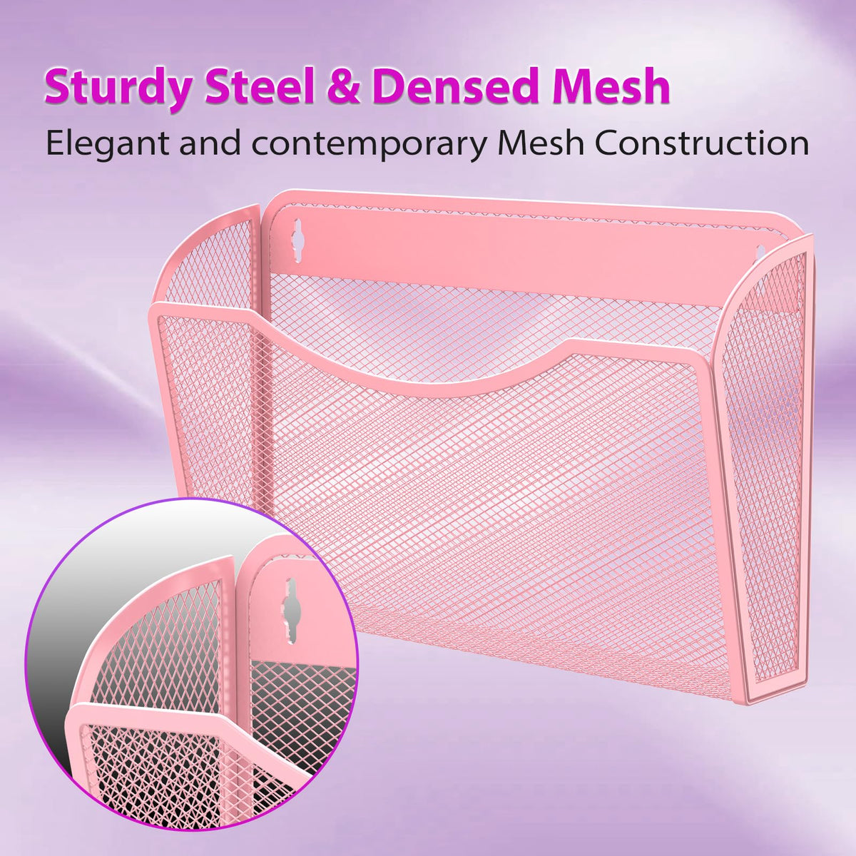 MINDEPOT Wall File Organizer, Hanging Wall File Holder, 3 Pack, Pink