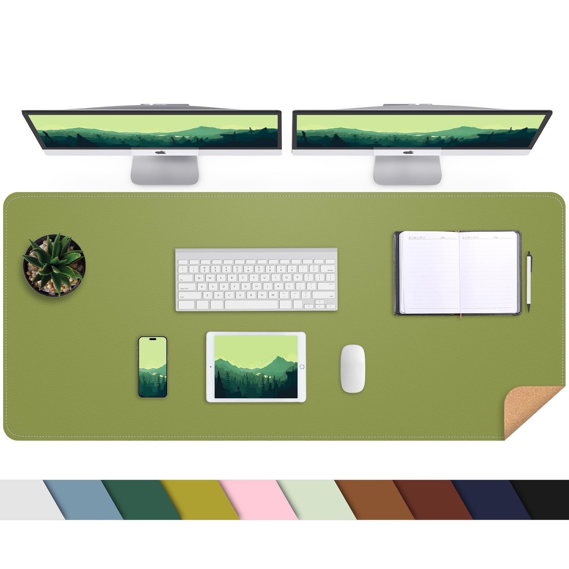 AFIING Leather Desk Pad Protector, Large Desk Mat with Natural Cork & PU Leather, Mouse Pad