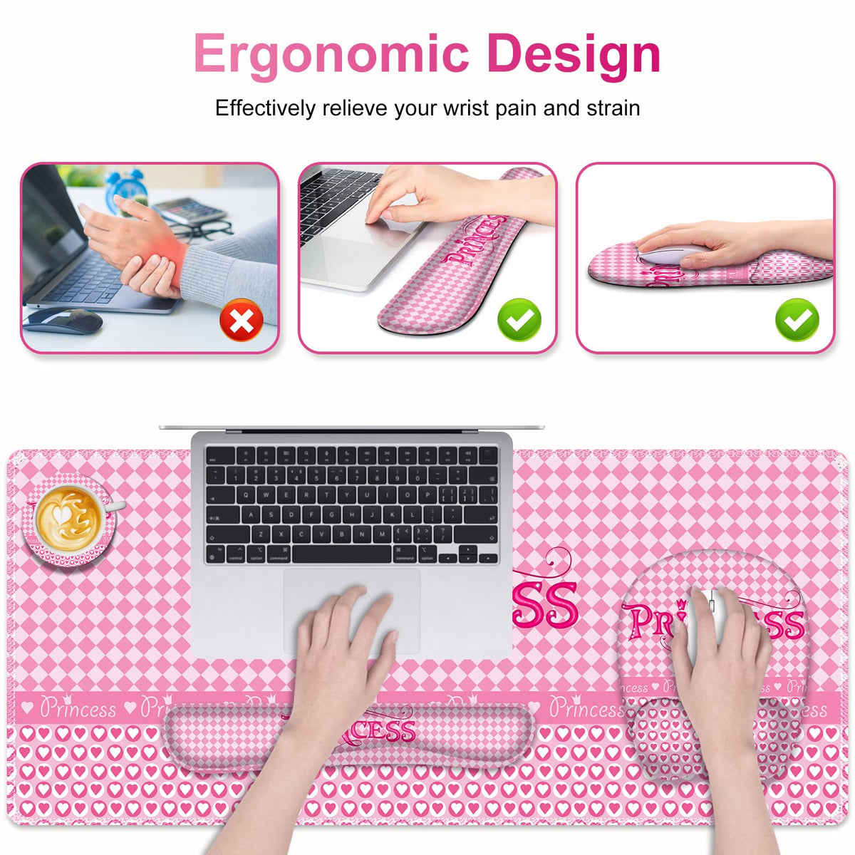 Mouse Pad with Wrist Support 4 in1 Set, XXL Big Game Mousepad + Keyboard Wrist Rest + Mouse Wrist