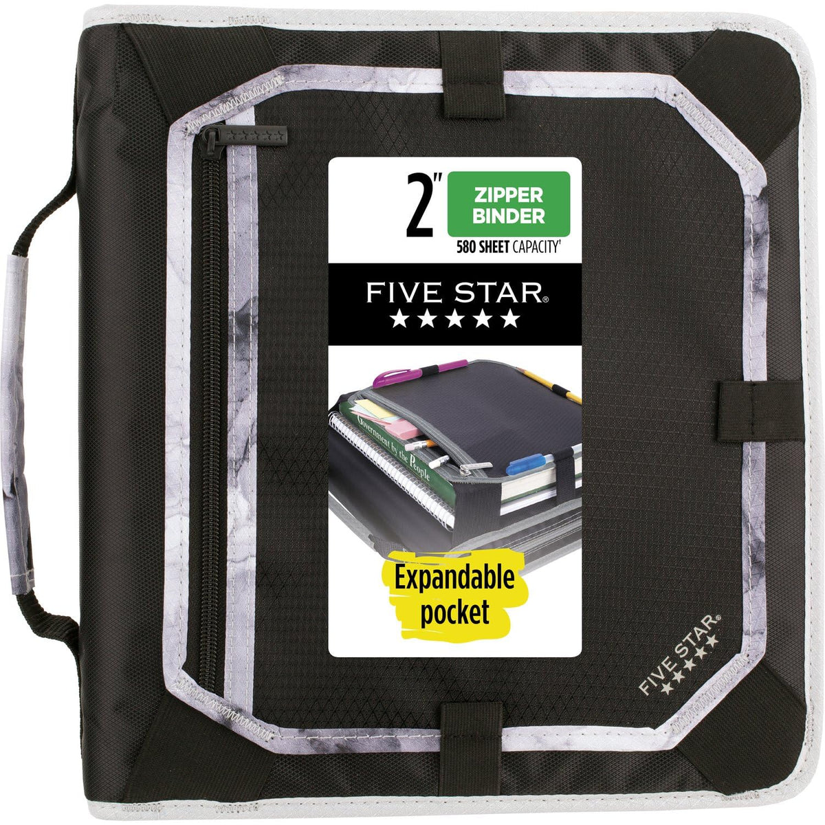 Five Star Zipper Binder, 2 Inch 3-Ring Binder with Round Rings, Expansion Panel and 5-Tab Expanding