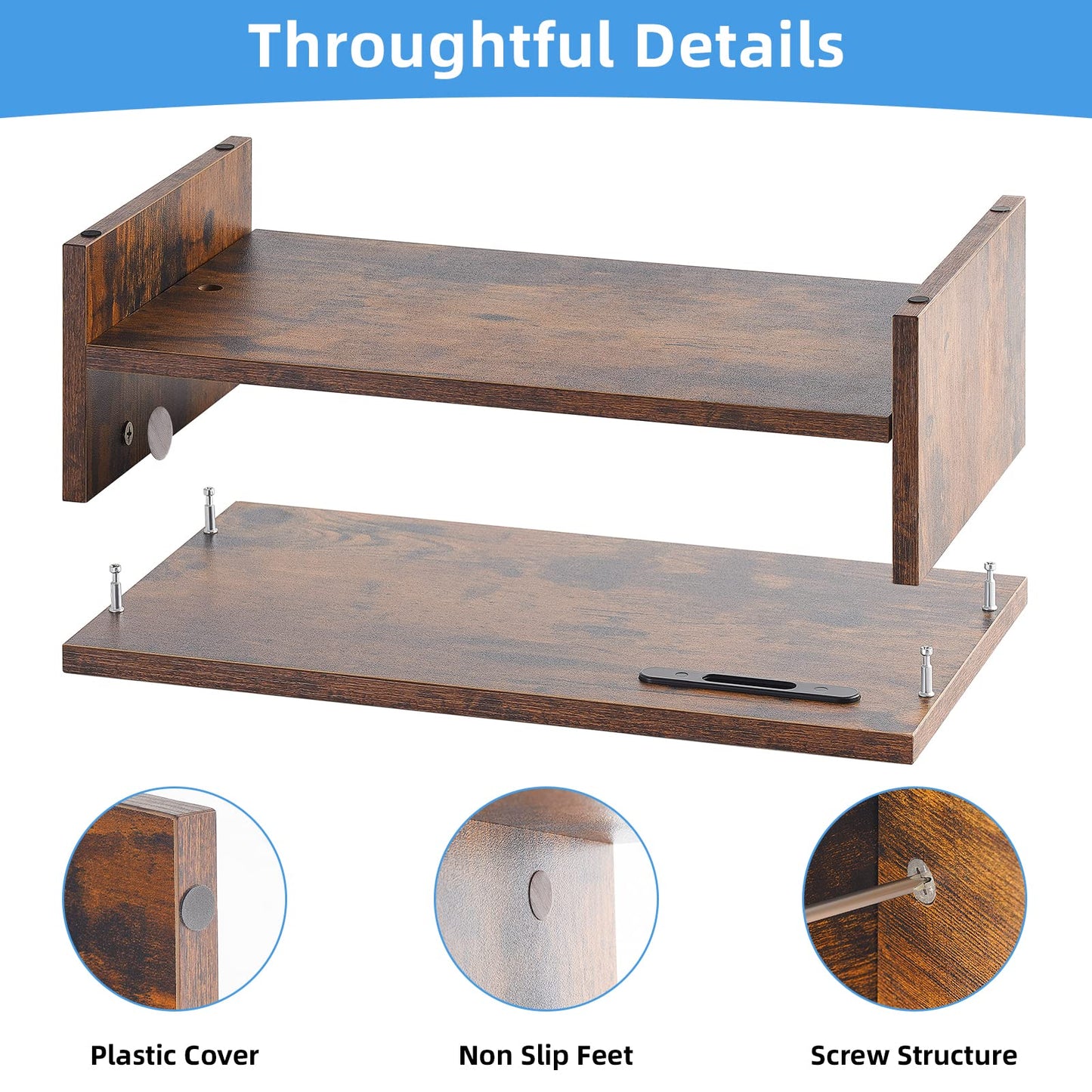 Marbrasse Wood Monitor Stand Riser, Computer Printer Shelf Stand，Vintage