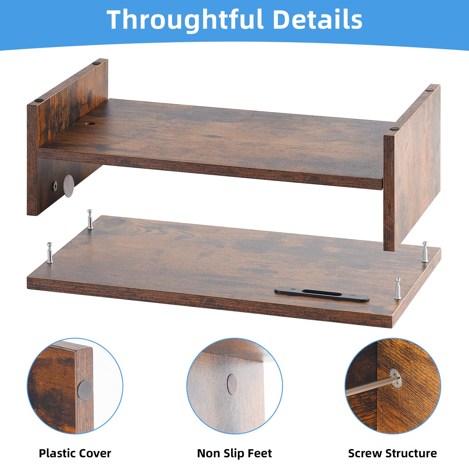 Marbrasse Wood Monitor Stand Riser, Computer Printer Shelf Stand，Vintage