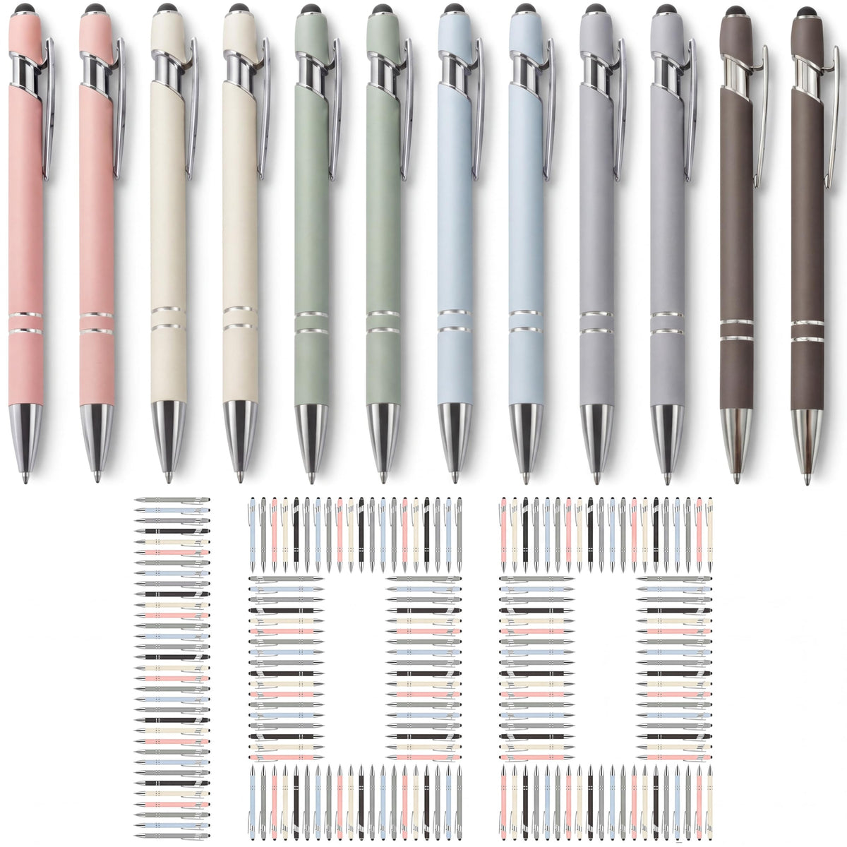 Yeaqee 100 Pieces Ballpoint Pen Bulk with Stylus Tip Click, Mixed Colors